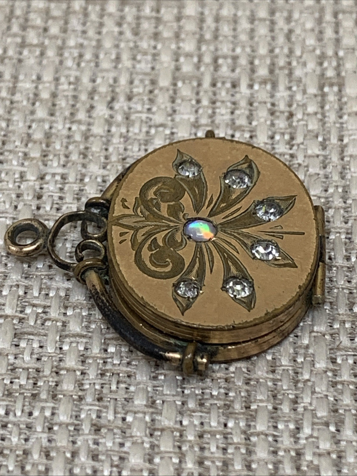 Antique Victorian French Gold Filled Engraved Oval Paste & Opal Locket Pendant