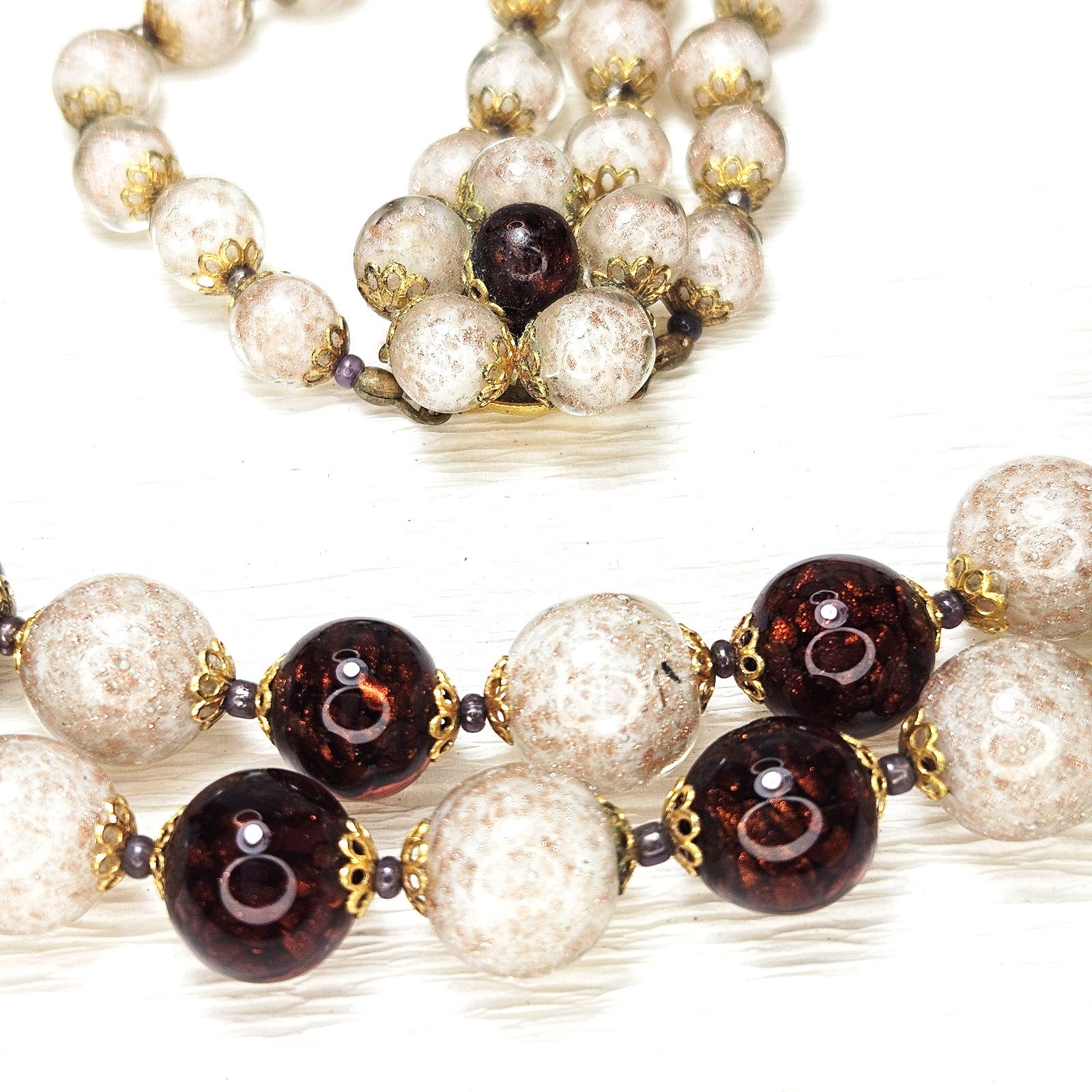Venetian Sommerso Brown White Necklace Aventurine Glittery Matching Clasp