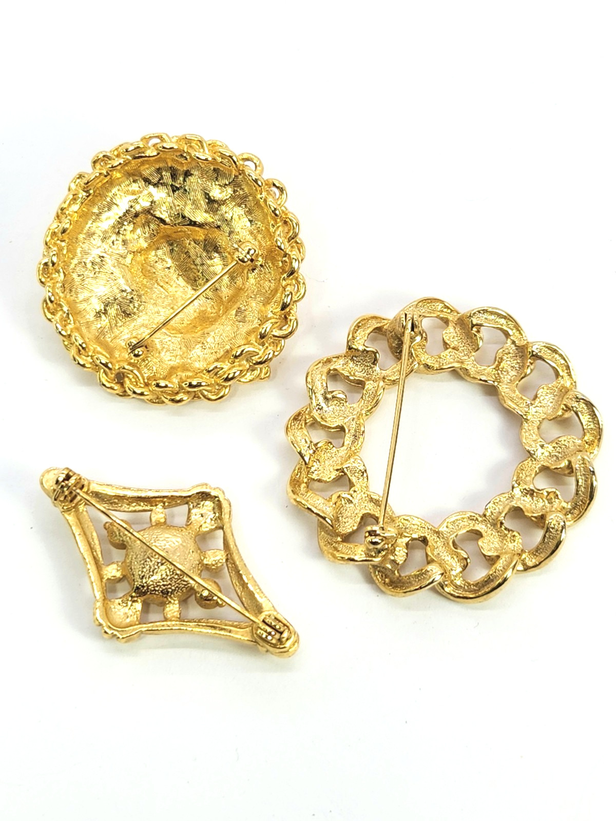 Gold Tone Fashion Brooch Lot 3 brooches 1.5-2 In. 1980’s 1990’s Haute Couture