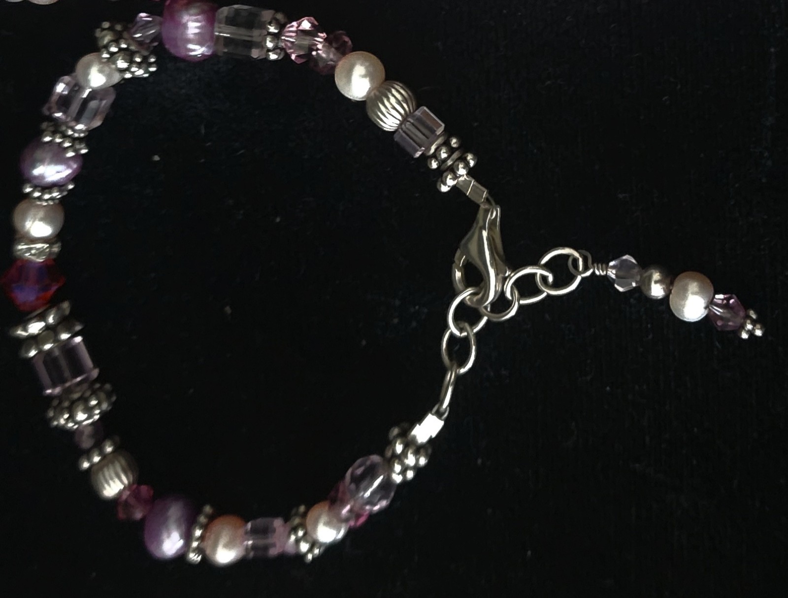 925 STERLING Necklace&Bracelet Multicolor PEARLS & Made With Swarovski CRYSTALS