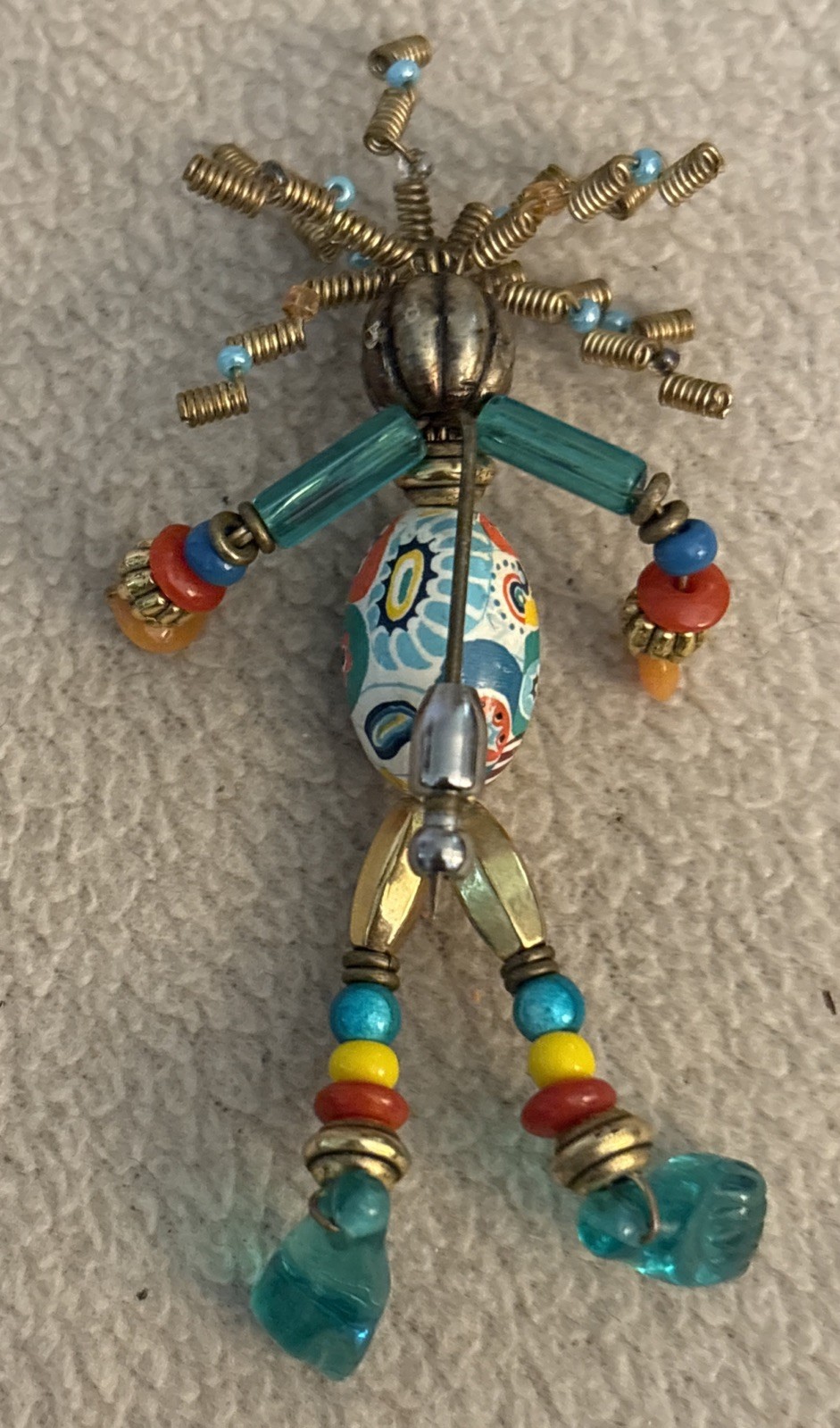 Retro Funky Hair Beaded Boho Person Stick Pin Multicolor 1990’s