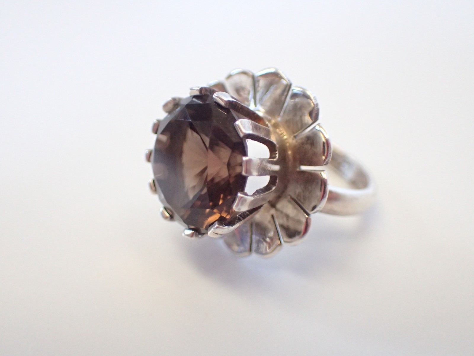 Vintage Taxco Mexico Sterling Silver Ring with Large Smoky Quartz Stone. Size 5