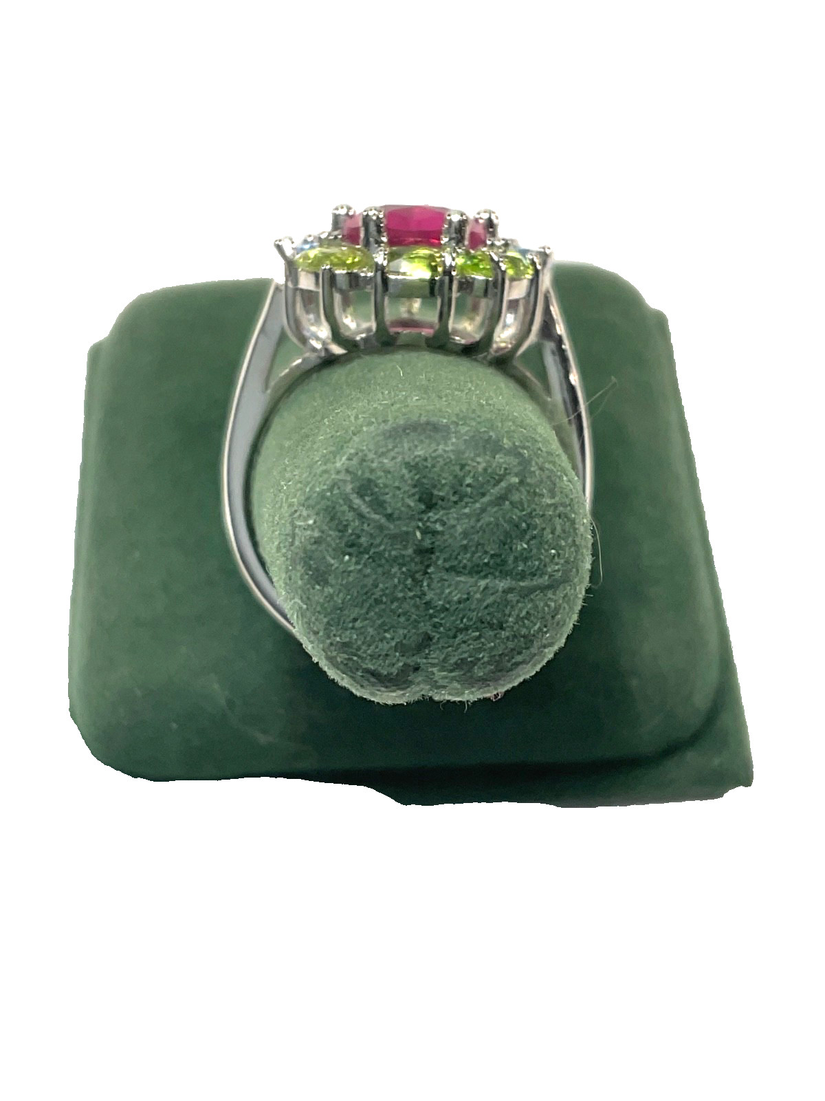 Ladies, Sterling Silver Pink w/ Multi Color Gemstones Ring, Size 8