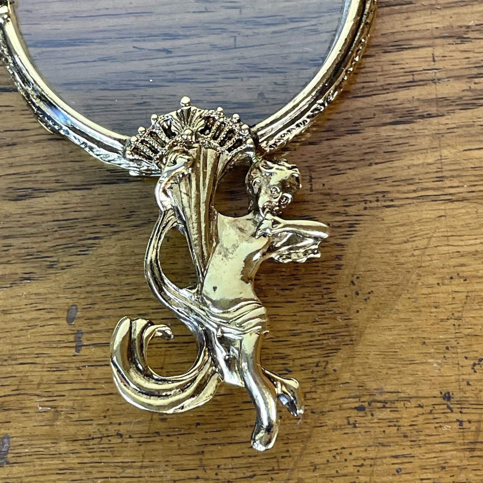 Vintage Gold Cherub Magnifying Glass Angel Hand Held, Purse, Hollywood Regency