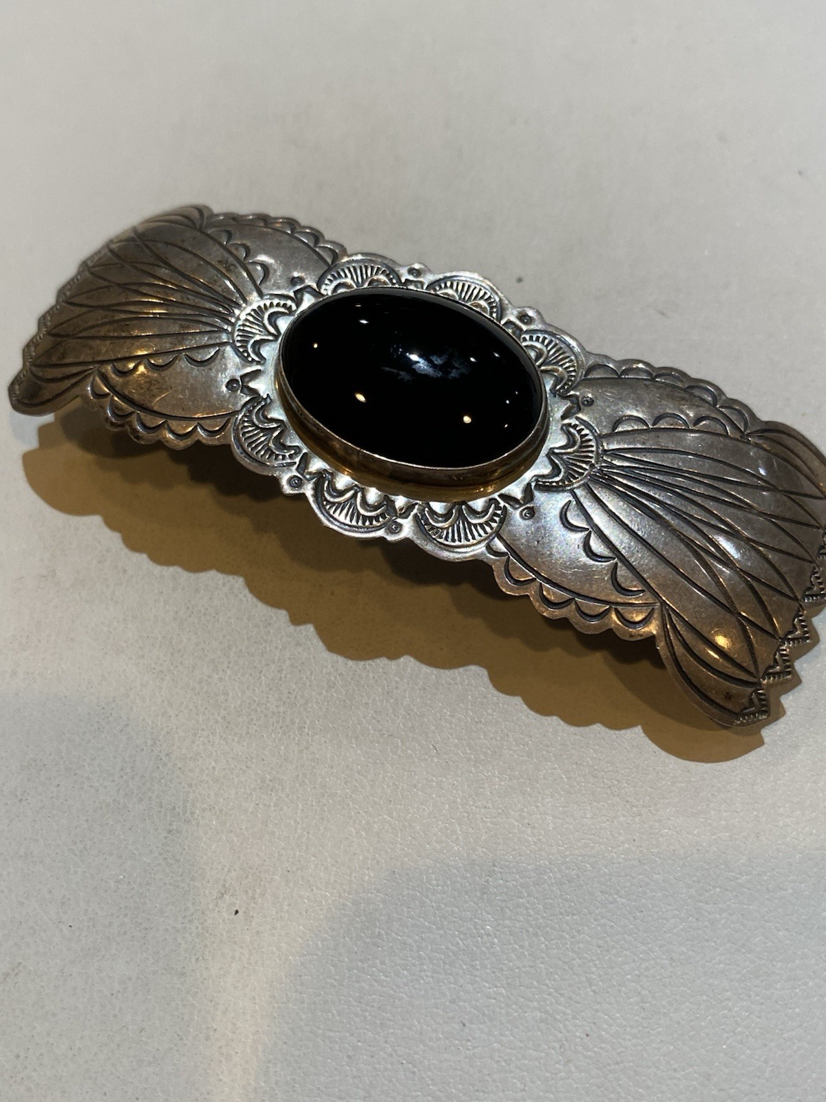 Sterling Signed Onyx Beret