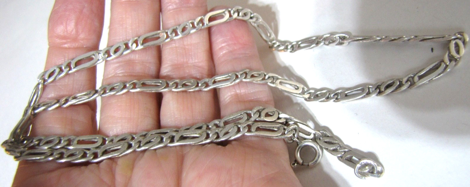 Sterling Silver Figaro Chain Necklace 20″ 4.6mm 18.9 Grams Vintage Italy Style