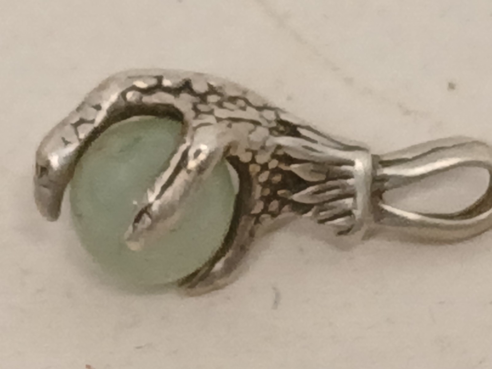 Vintage Silver Tone Claw Pendant Green Stone Metal Detecting Find Sterling?