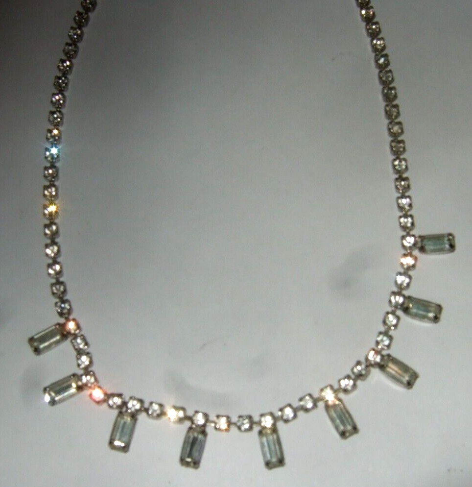 Emerald Cut Rhinestone Necklace Vintage Costume Jewelry Great Look