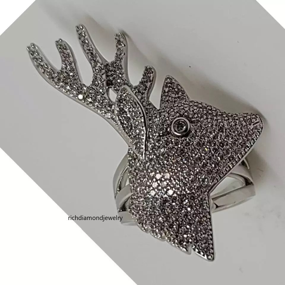 Sterling 925 Silver Round Micro Pave 2.55CT Cubic Zirconia White Stag Head Ring