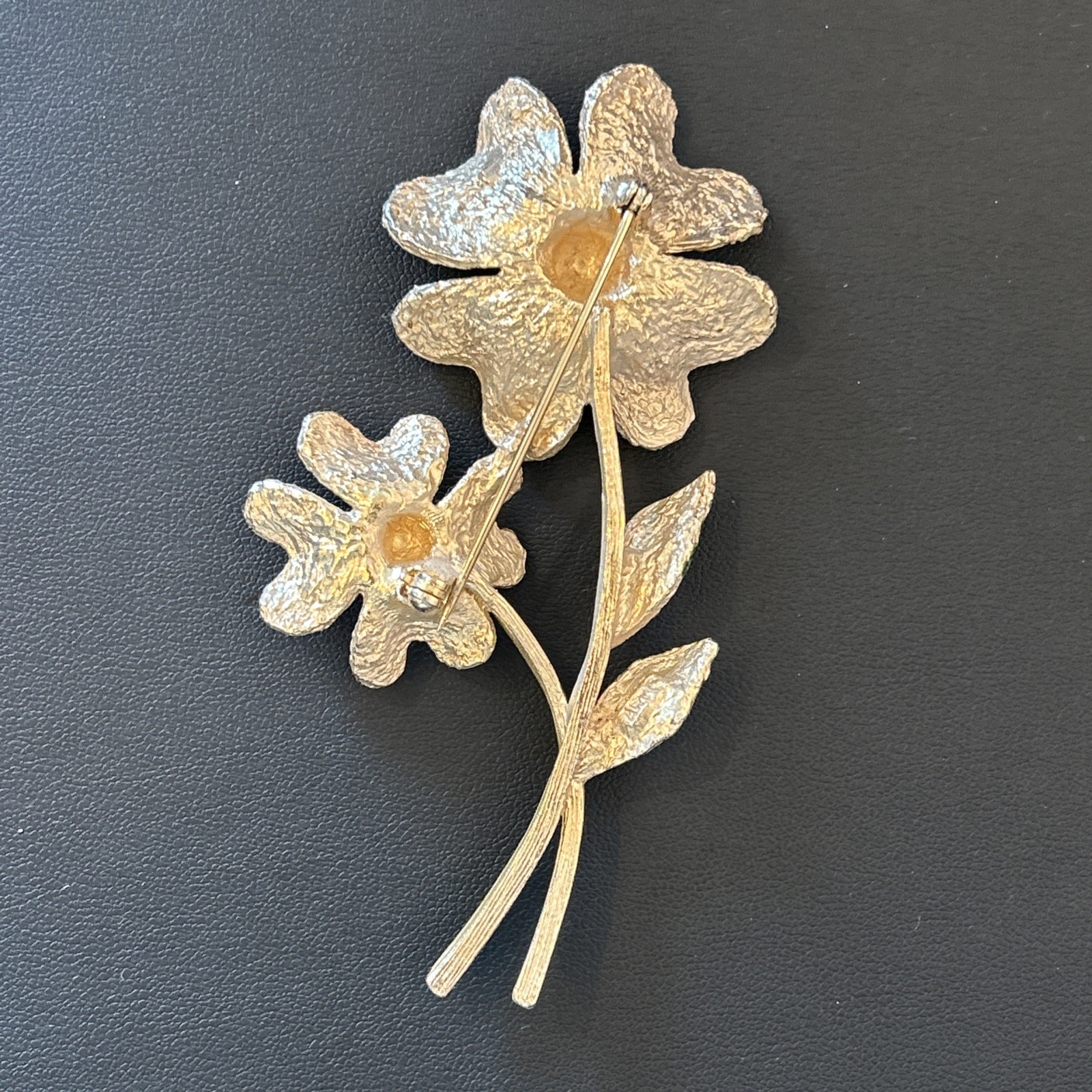 Vintage ART Arthur Pepper Brooch Flower Pin LARGE Unique Enamel Finish Gold Tone