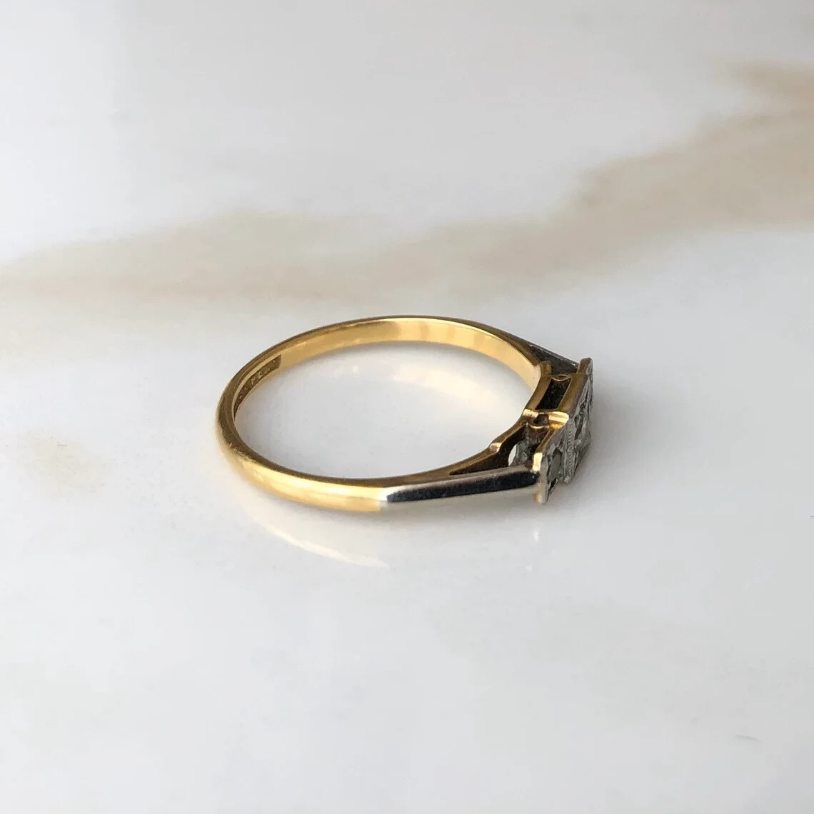 Art Deco Style Lab-Created Diamond 3 Stone Engagement Yellow Gold Finish Ring