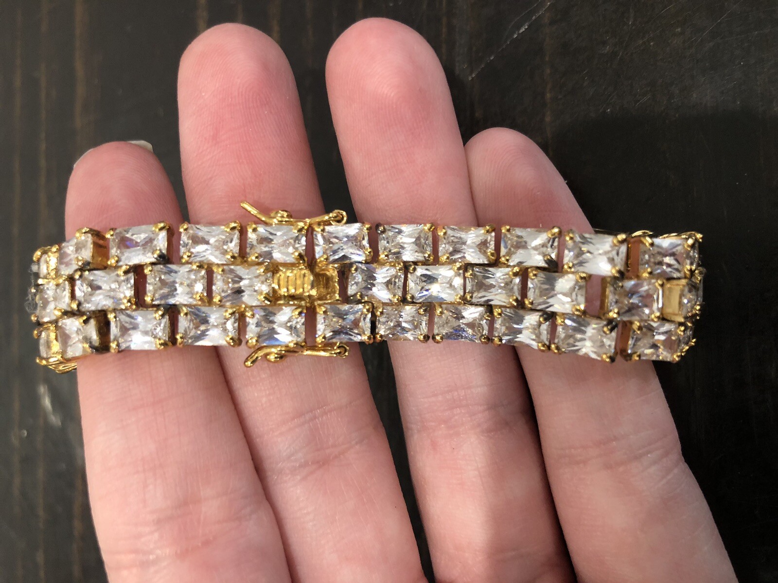 Dee Berkley DBJ Gold Plated Over Sterling Silver Tennis Bracelet CZ 3 Row