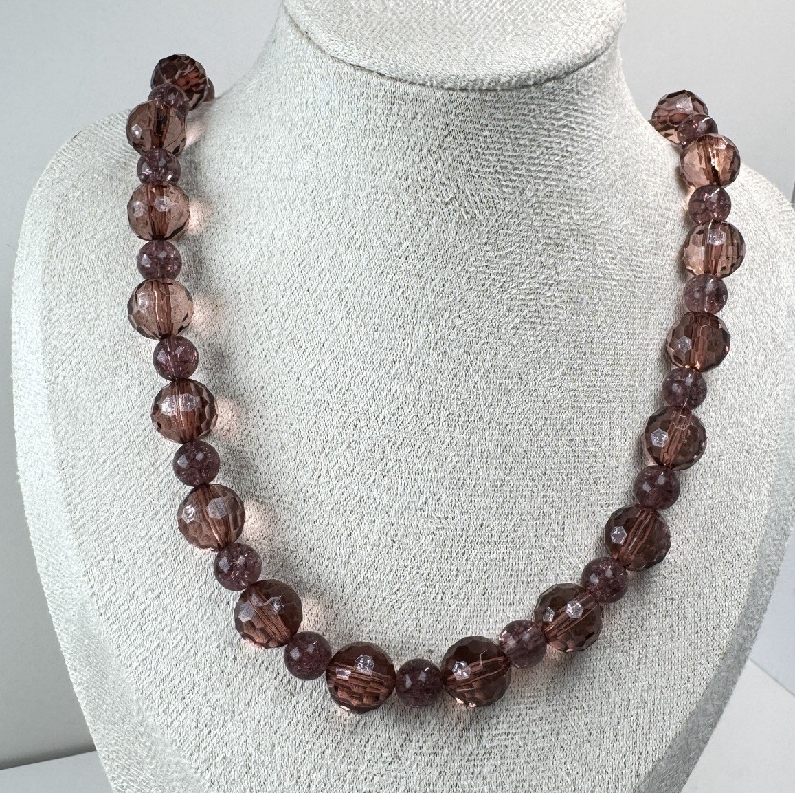 Lot Of 2 VTG Bead Necklaces – Purple Glass & Green Gold Tone Statement