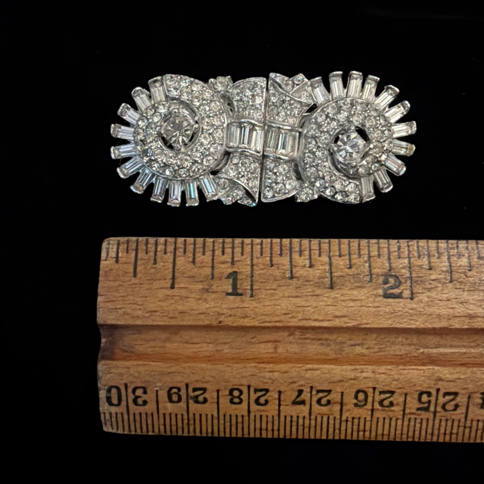 Vintage Coro Duette Art Deco Convertible Brooch Pin Silver Clear Rhinestone Pin