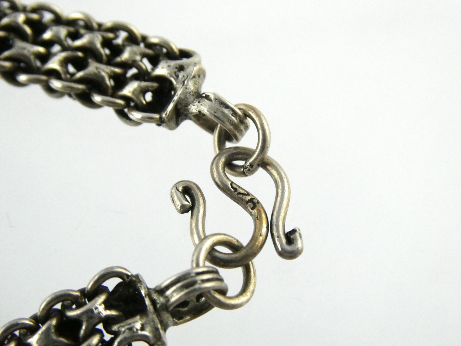 Vintage Hearts and Flowers Pattern Chain Bracelet 925 18.7g 7.5 Inch Length