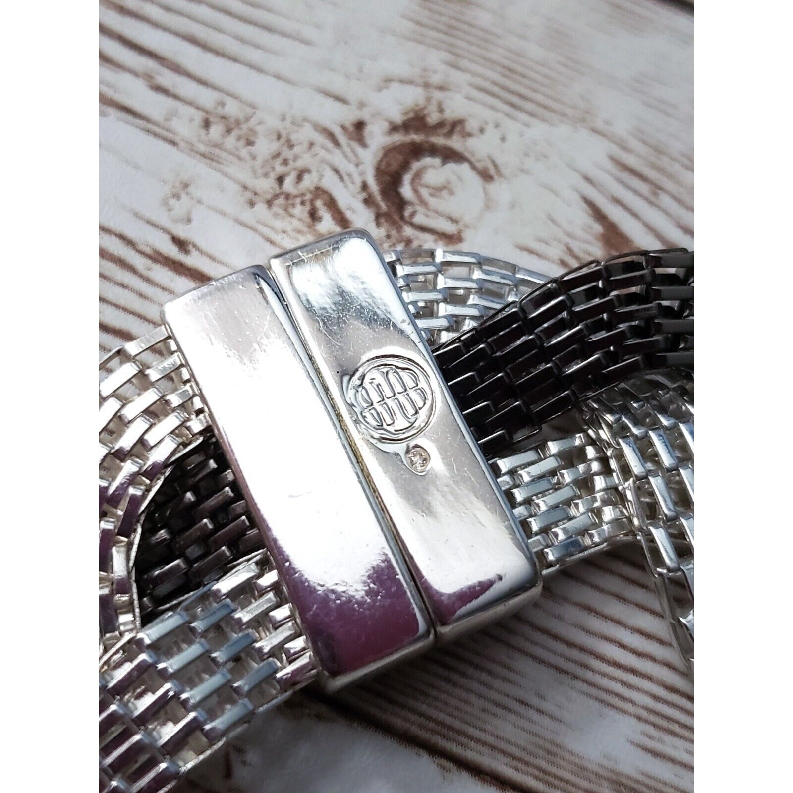 Vintage Bracelet Black & Silver Tone Twisted with Magnetic Clasp