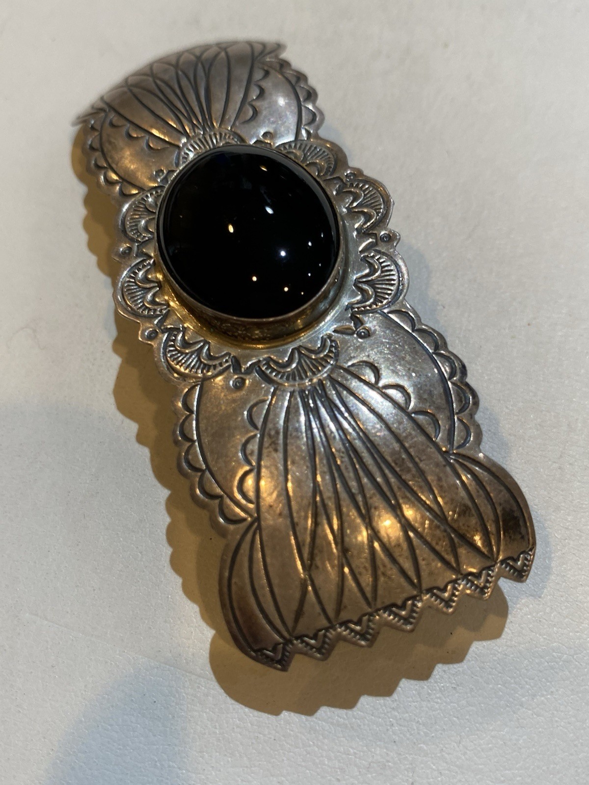 Sterling Signed Onyx Beret