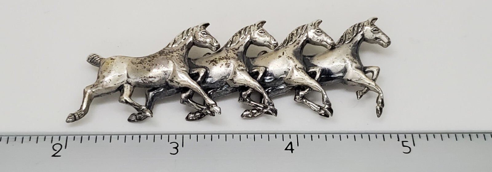 Vintage UNCAS Sterling Silver 4 Horses Galloping Equestrian Good Luck Brooch