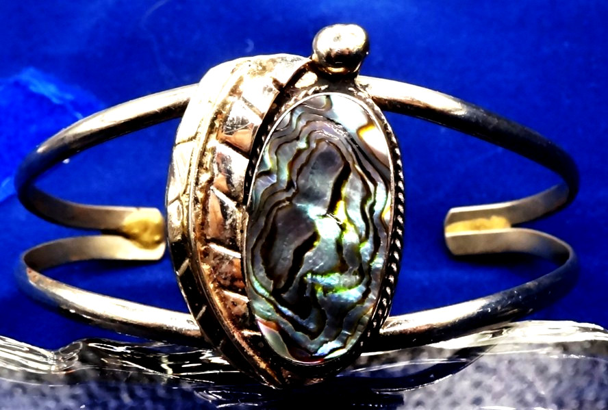 Vintage Mexico Silver Paua Abalone Southwest Cuff Bracelet