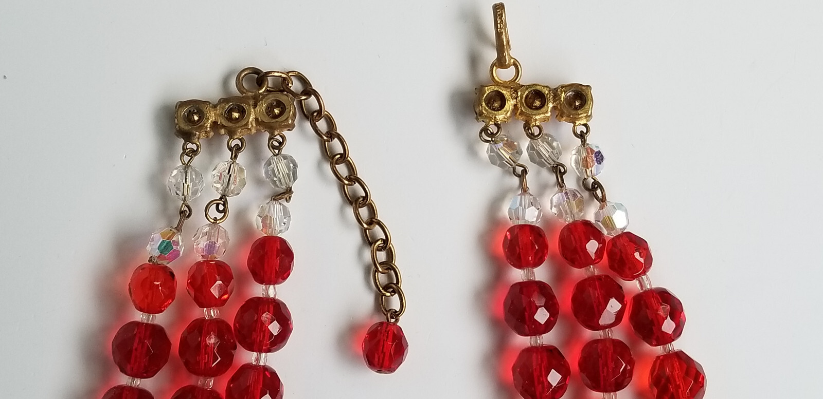 Vintage Signed France AB Bead & Red Glass Cluster Bead Necklace