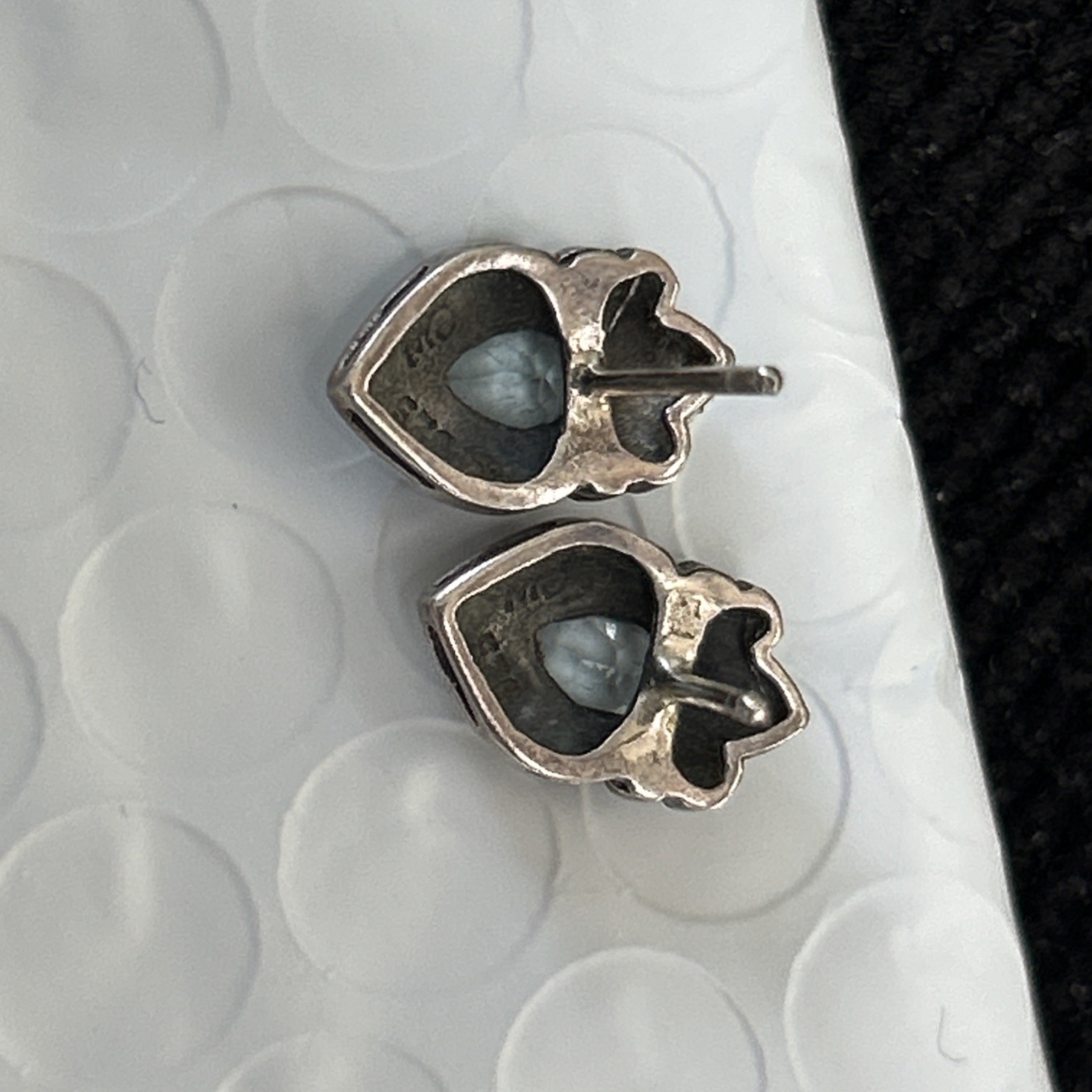 VTG CW Sterling Silver Marcasite Blue Topaz Stud Earrings 1/2” 3g