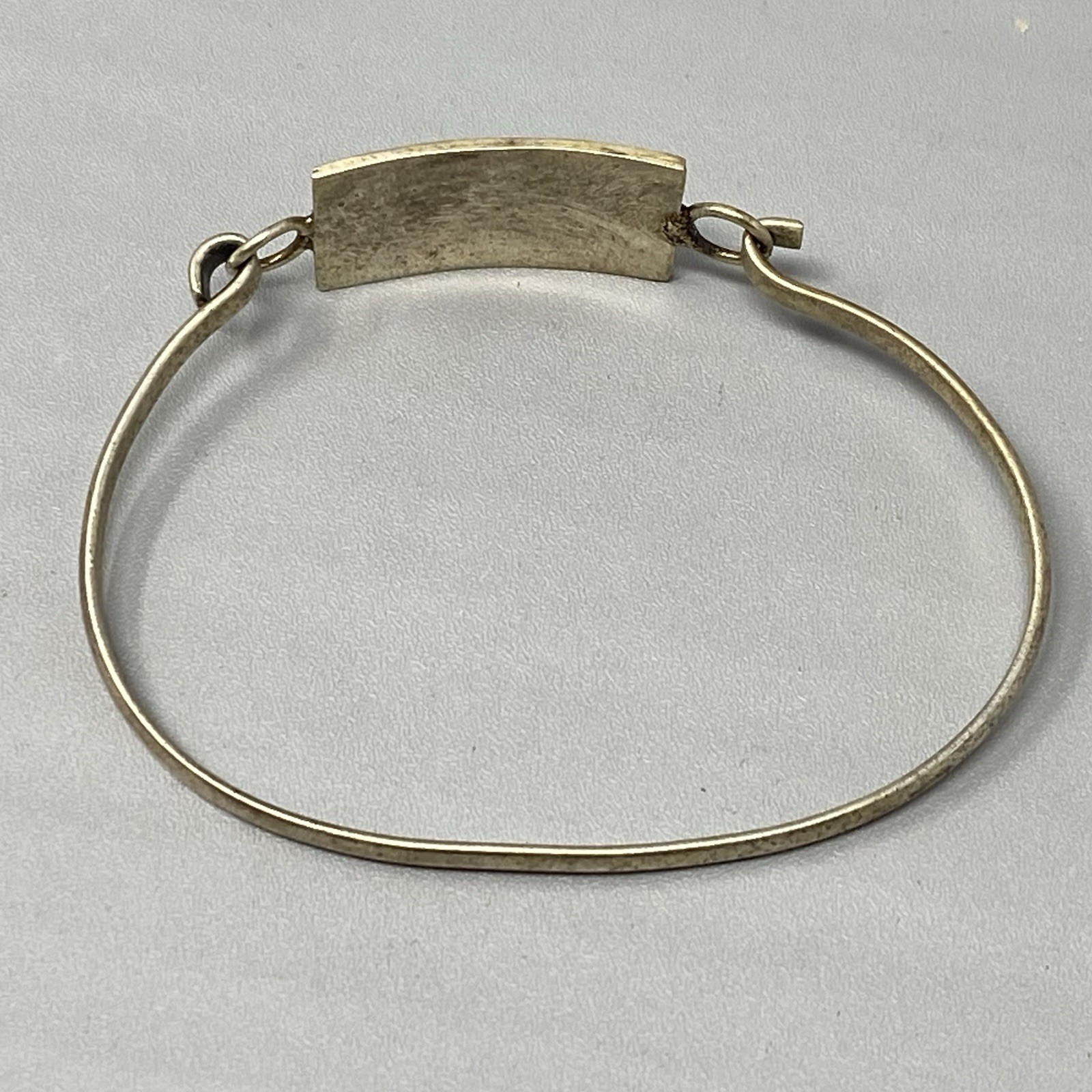 Vintage Turquoise Inlay Kokopelli Bangle Mexico Silver Unsigned Hook Clasp 7.25″