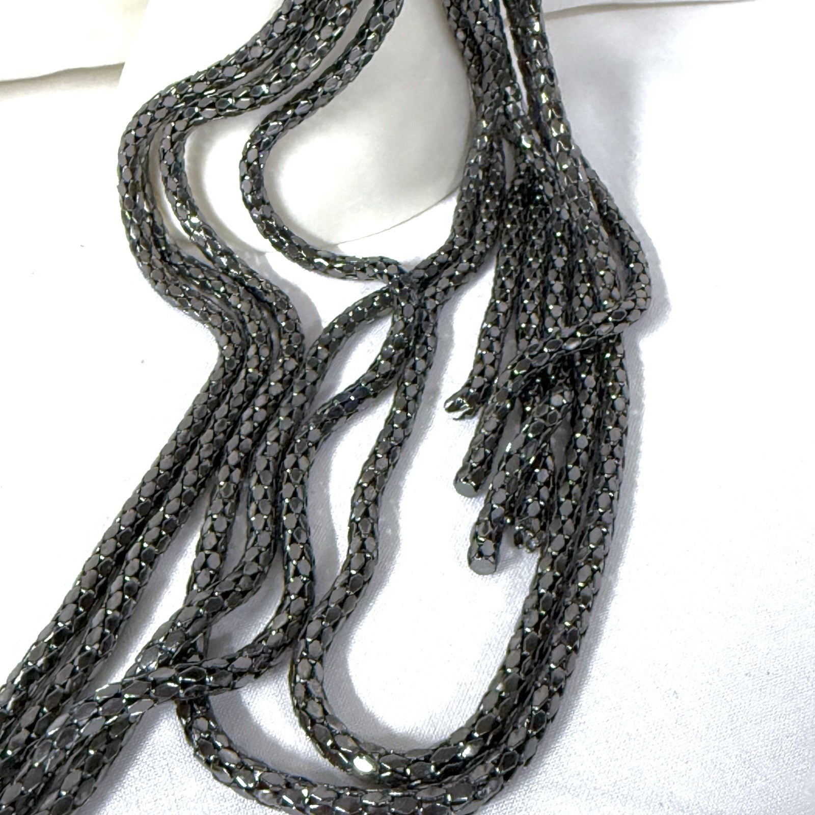 Vintage Gothic Punk Gunmetal Crystal Multistrand Station Statement Necklace 90s