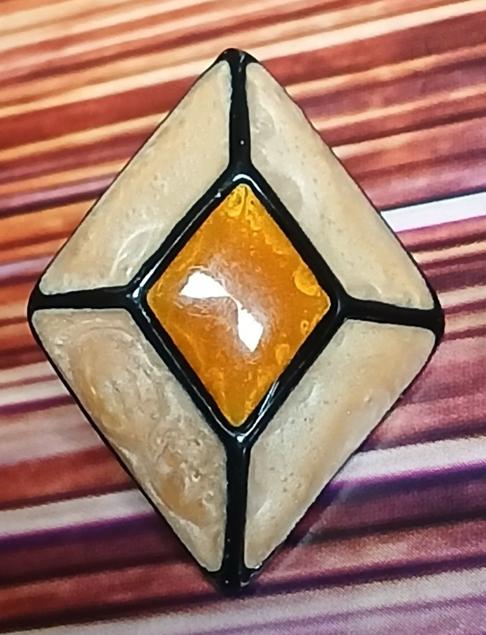 Geometric Diamond Shaped Enamel Earrings in Amber and Cream Stain Glass Effect