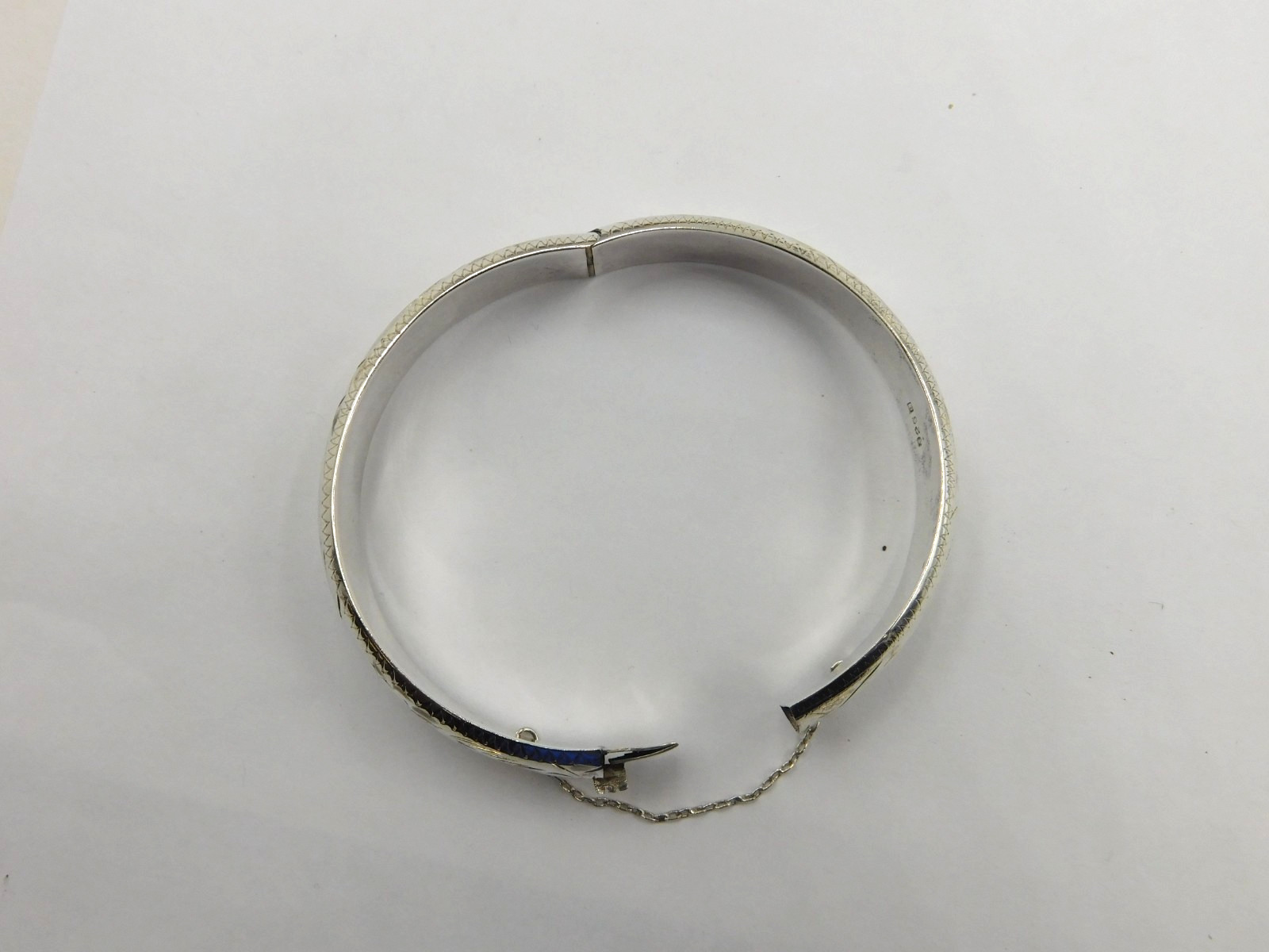 Vintage Sterling Silver Etched Hinged Bangle Bracelet