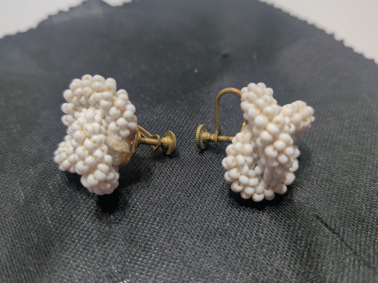 ✨VINTAGE✨ Mid Century Tiny Beaded Knot Style Screw Back Earrings