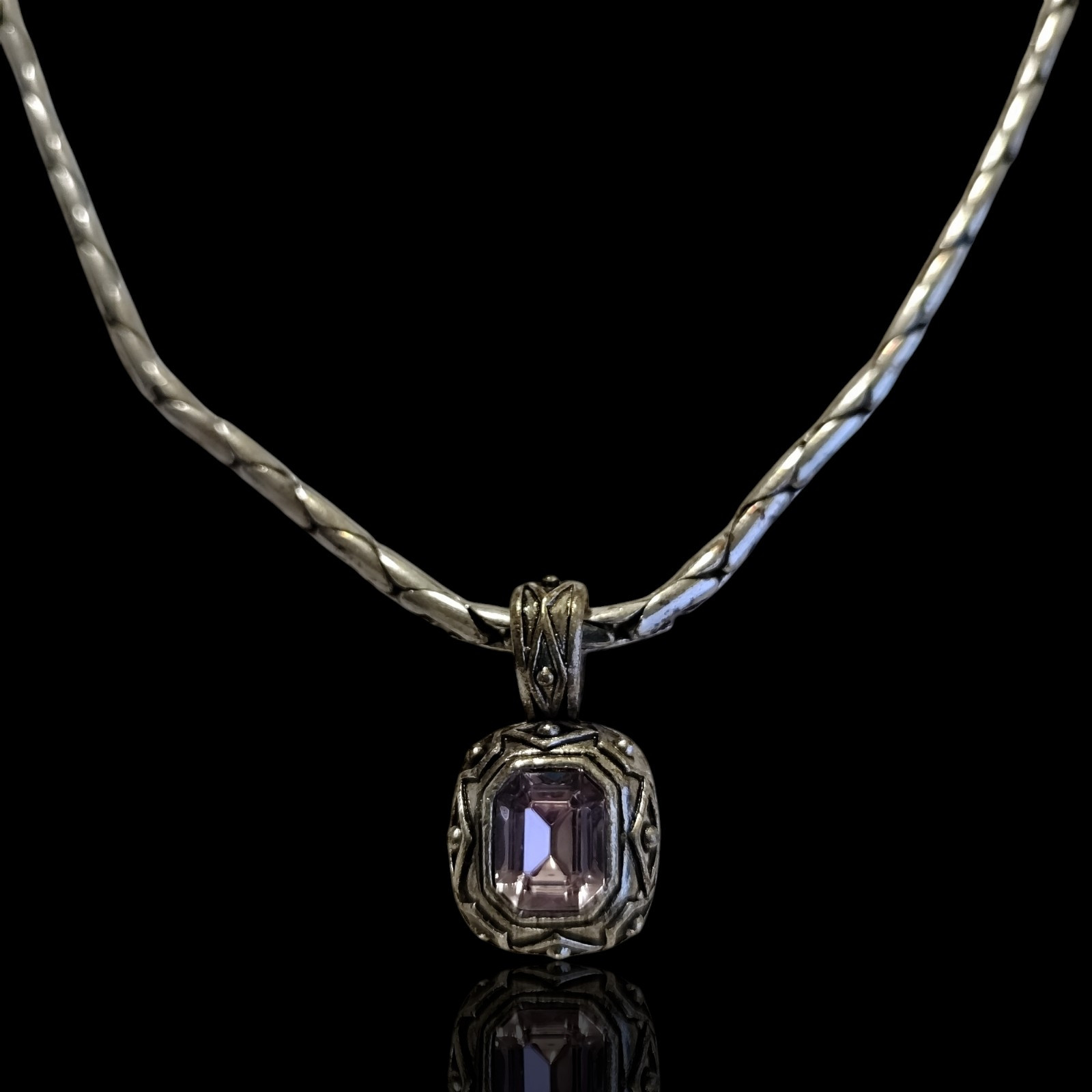 White Stag Pink Austrian Emerald Cut Crystal Necklace & Earrings 18in NOS