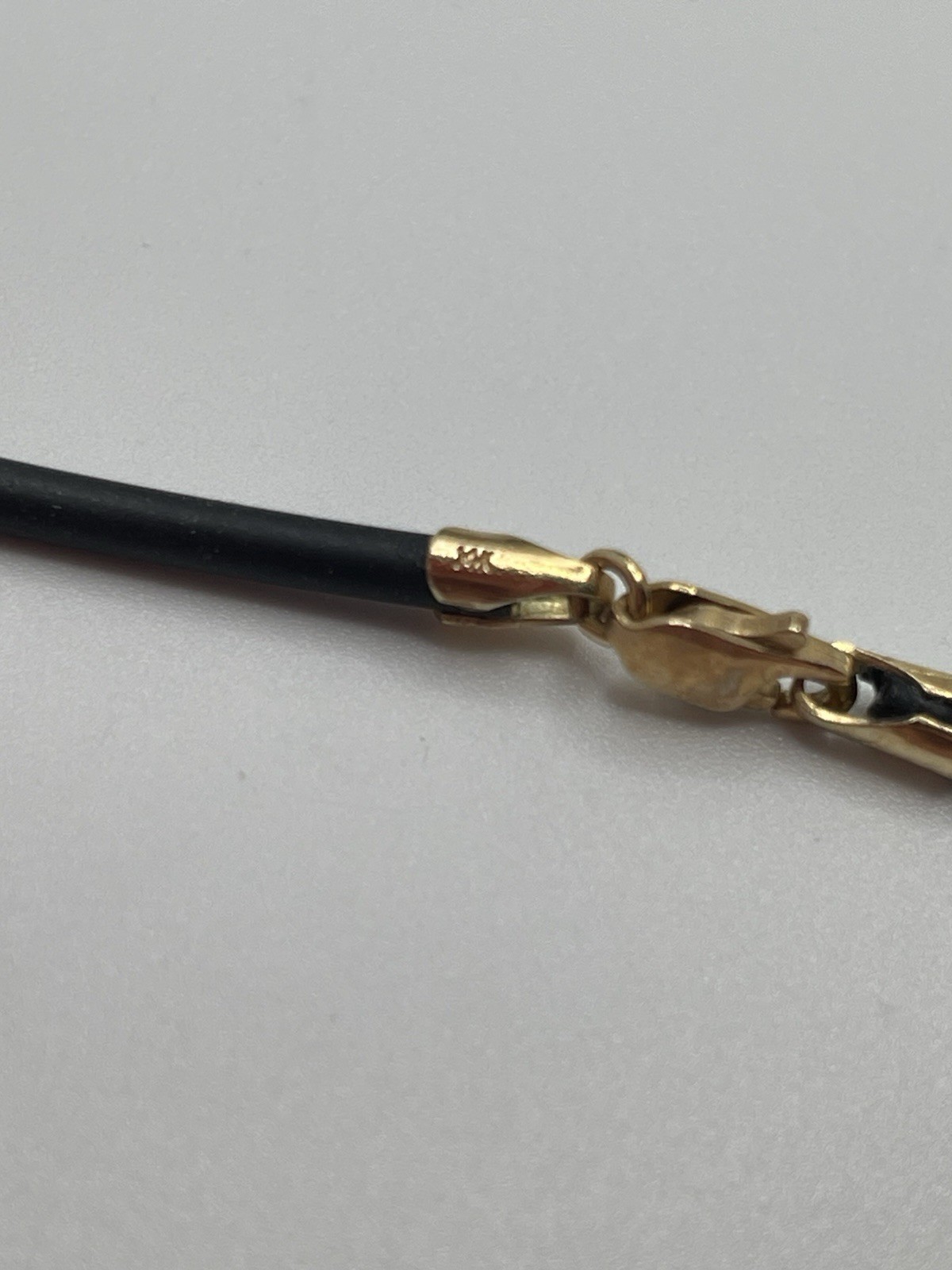 18” Black Rubber Cord Necklace 14K Gold Lobster Claw Clasp Crystal MOD Pendant