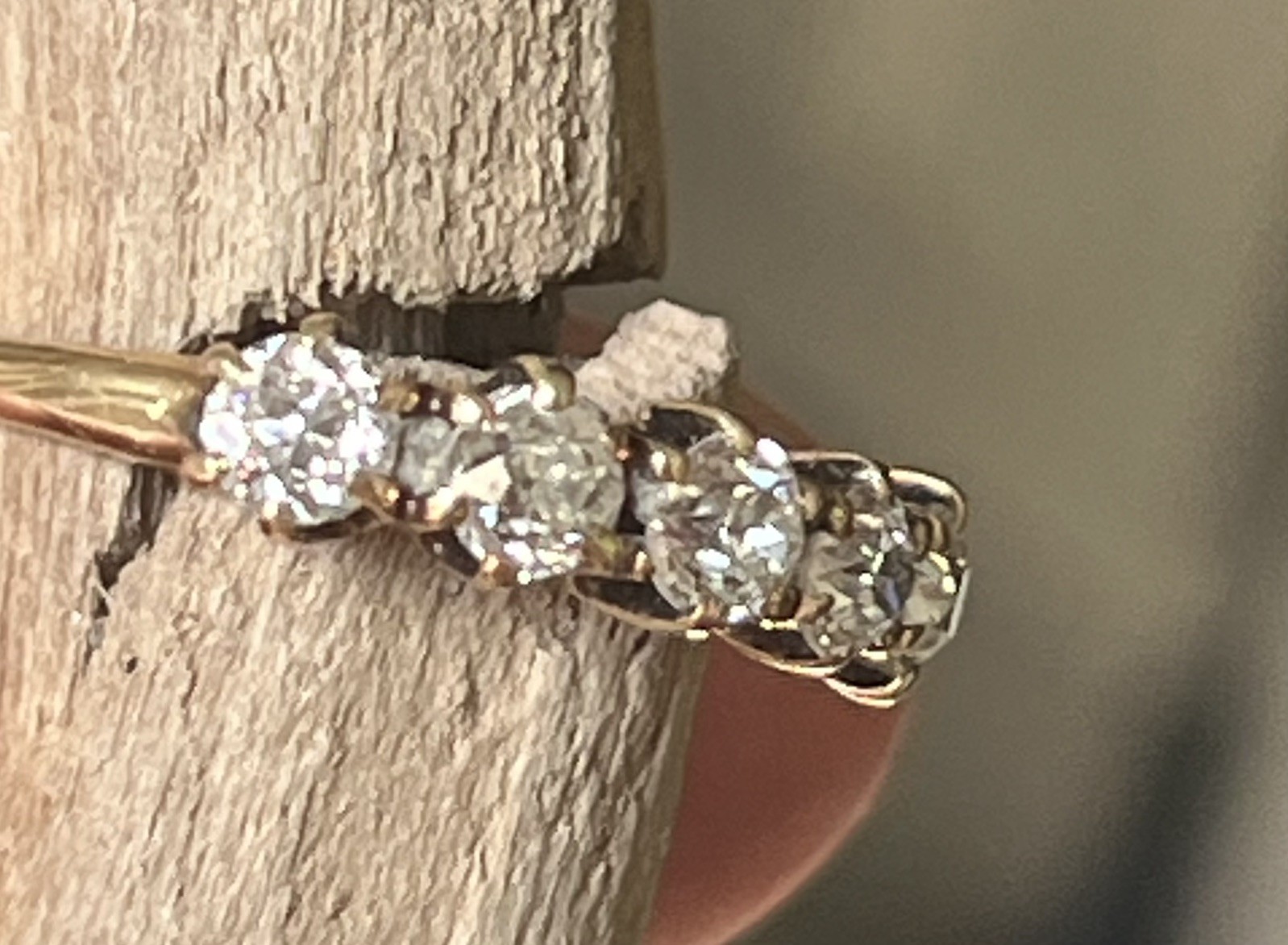 Gorgeous Petite Antique 14k Yellow Gold Ring ~ Five Old European Cut Diamonds