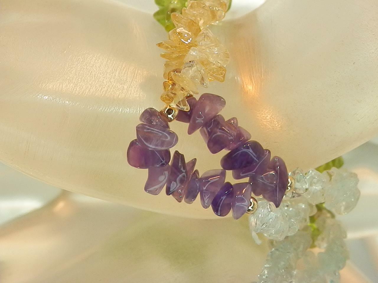 Vintage 80’s Purple Green White Stone 2 Strand Fancy Clasp Bracelet 629n9