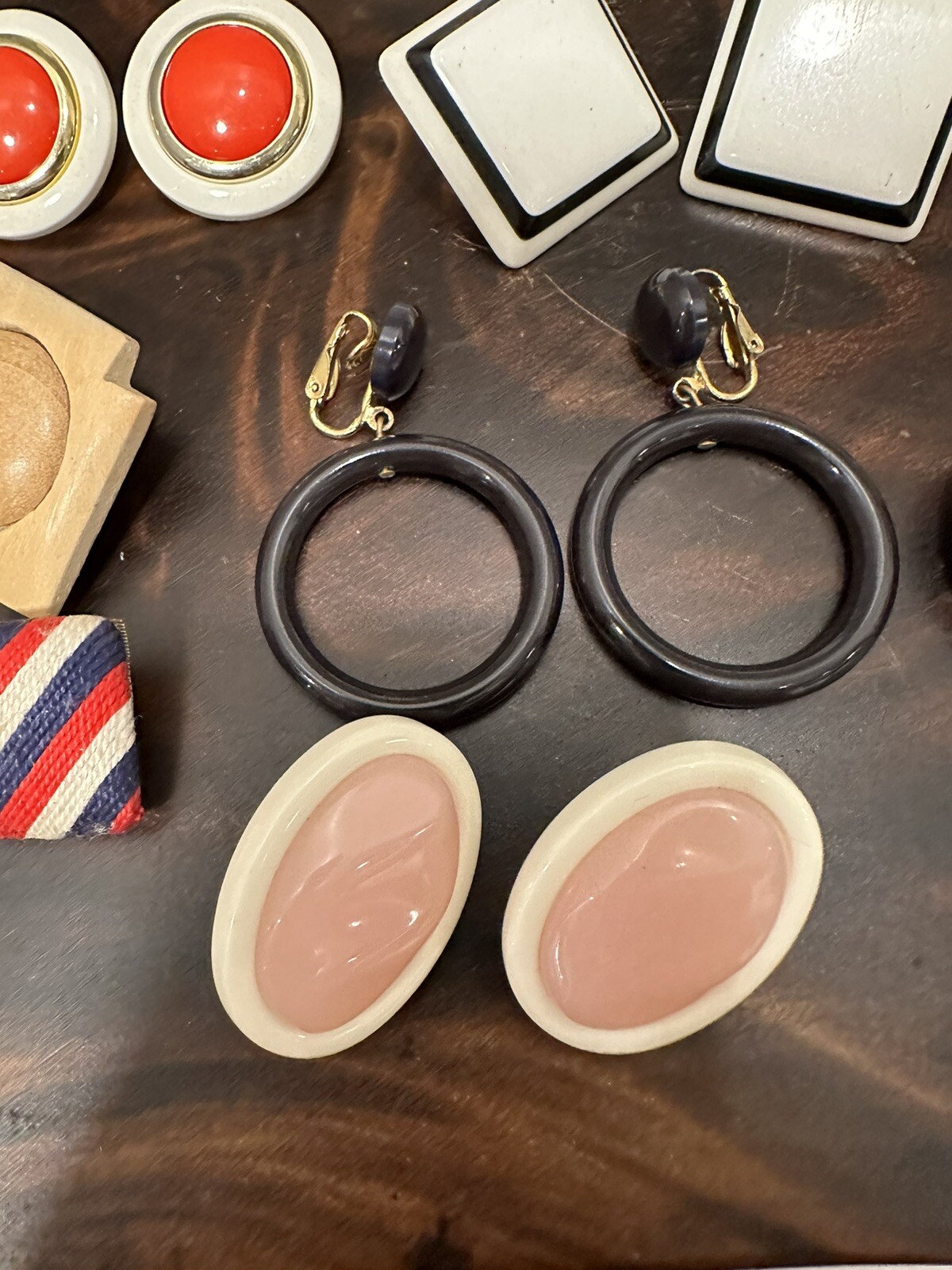 Vintage 60’s-80’s Mod Disc Lucite Resin Wood Clip On Earring Lot (8 prs)