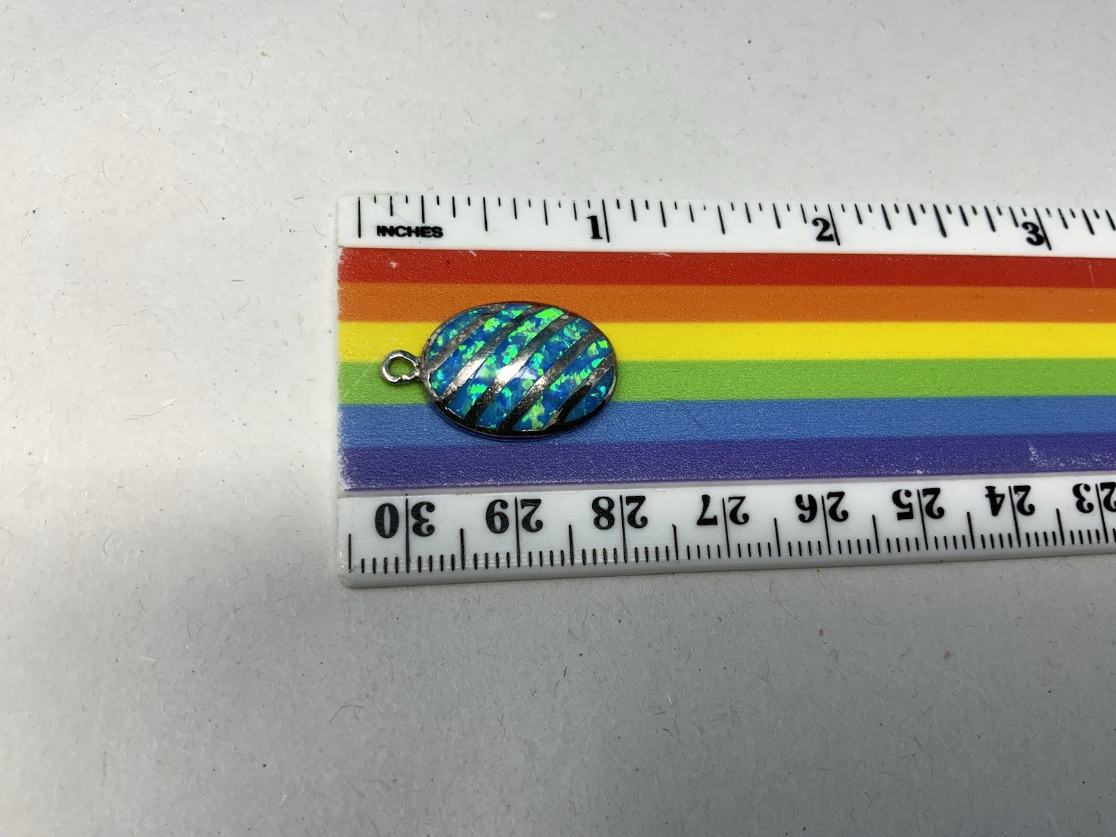 Vintage Sterling Silver Pendant Charm Blue Opal Striped Inlay 3.8g