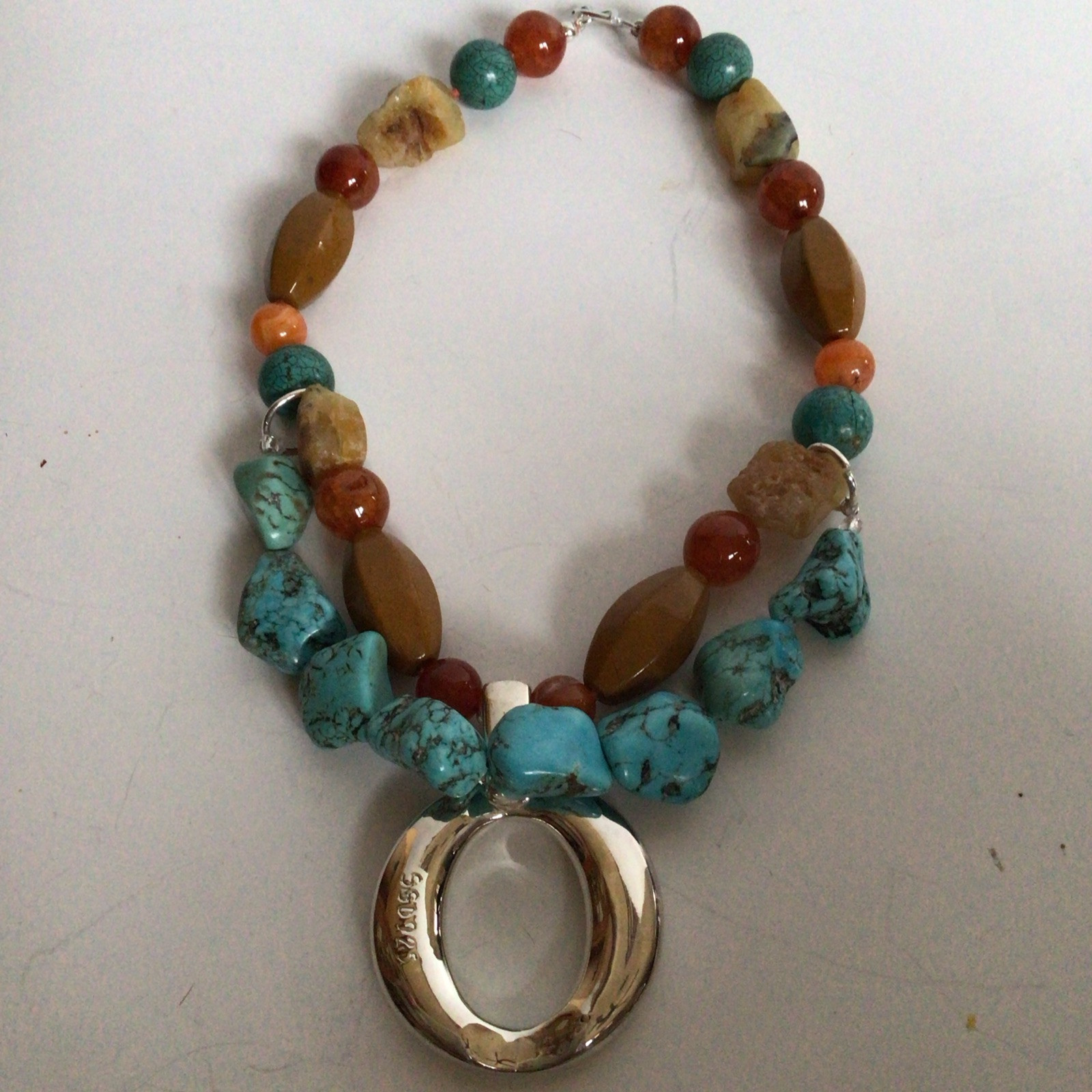 GORGEOUS SEBBAG VON MUSULIN NECKLACE PENDANT STERLING BEAUTIFUL TURQUOISE ROCKS