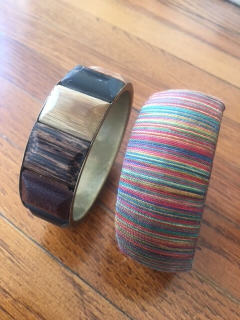 3 Colorful Vintage Bracelets: Natural Wood, String and Lucite Lot