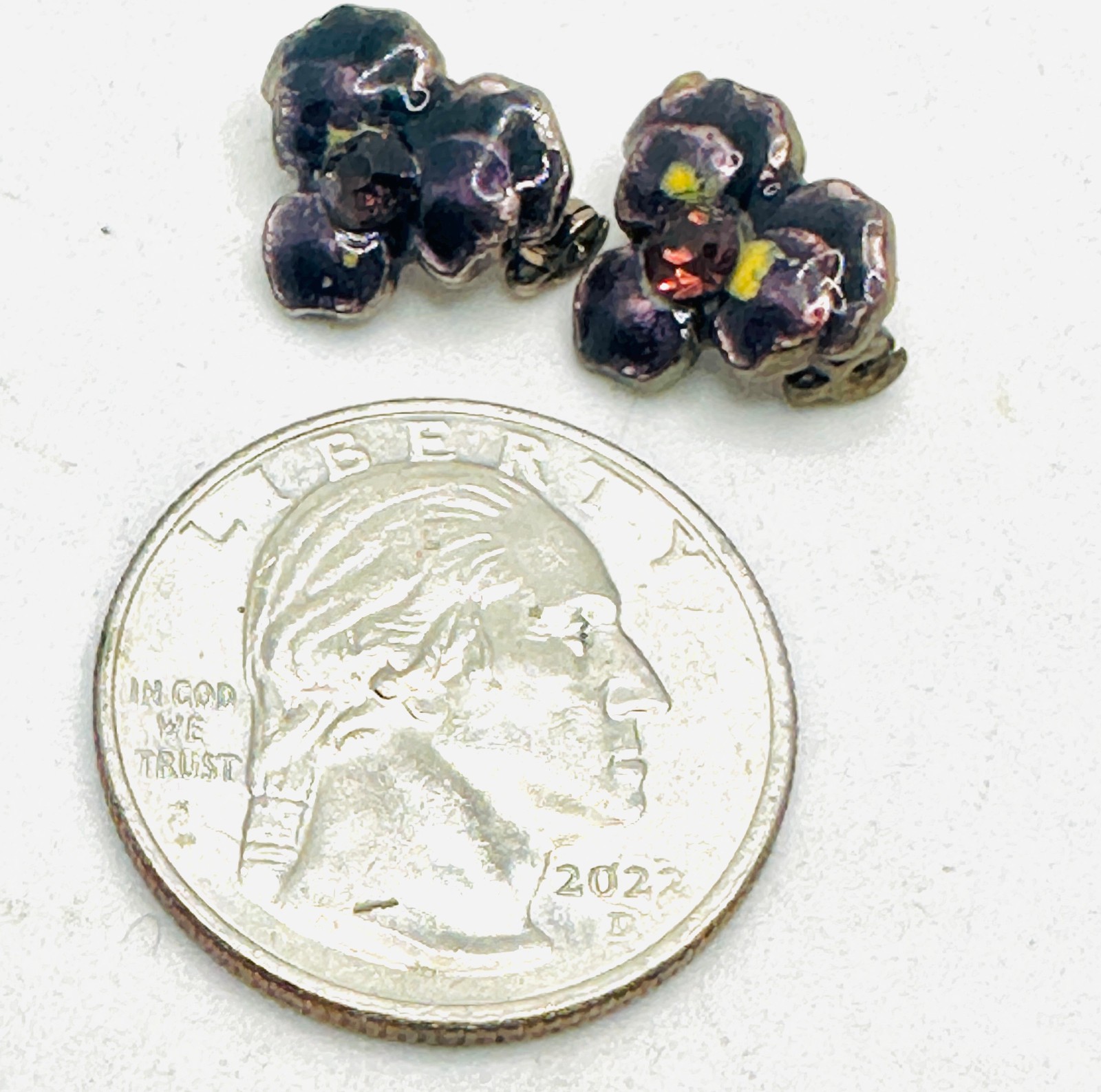 Vtg Antique Set 2 Tiny Purple Pansy Rhinestone Scatter Pins Adorable