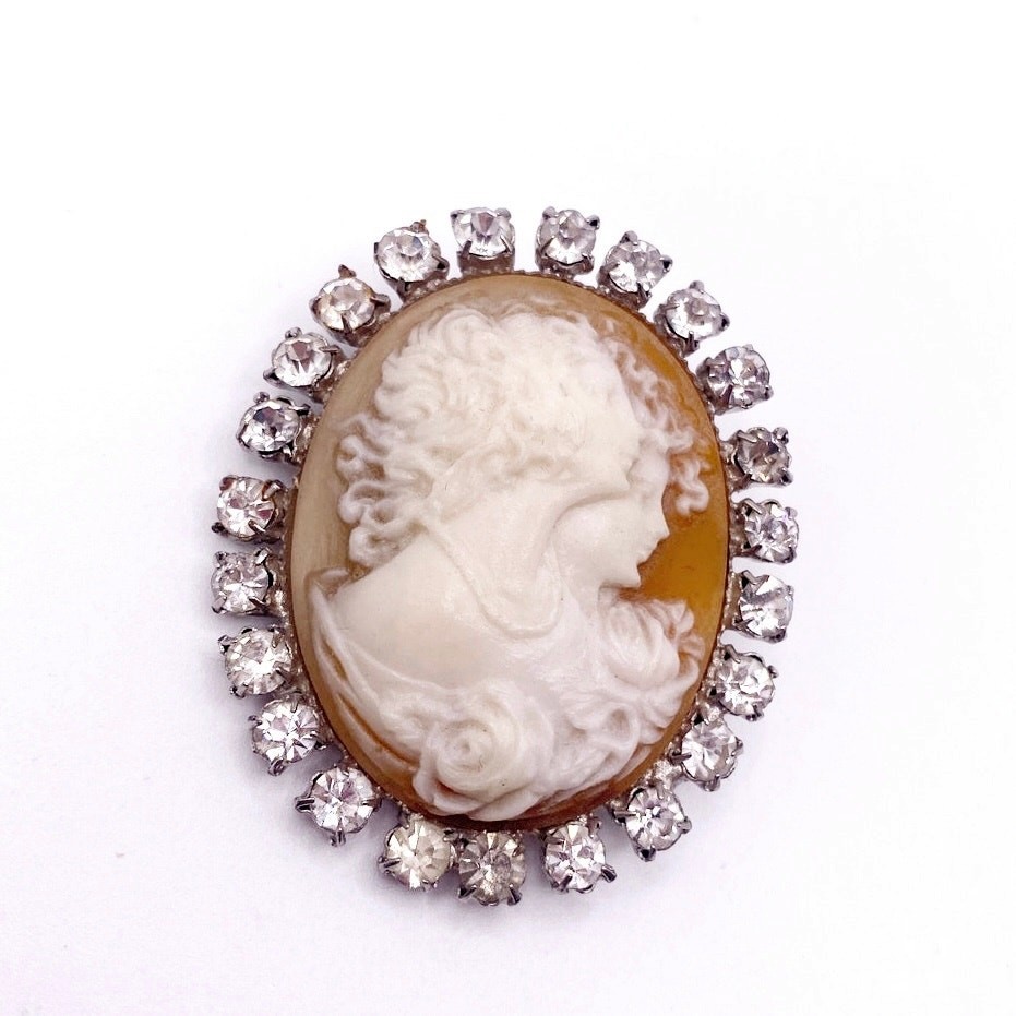 Vintage Resin and Rhinestones Cameo 2” Long Three Graces Theme