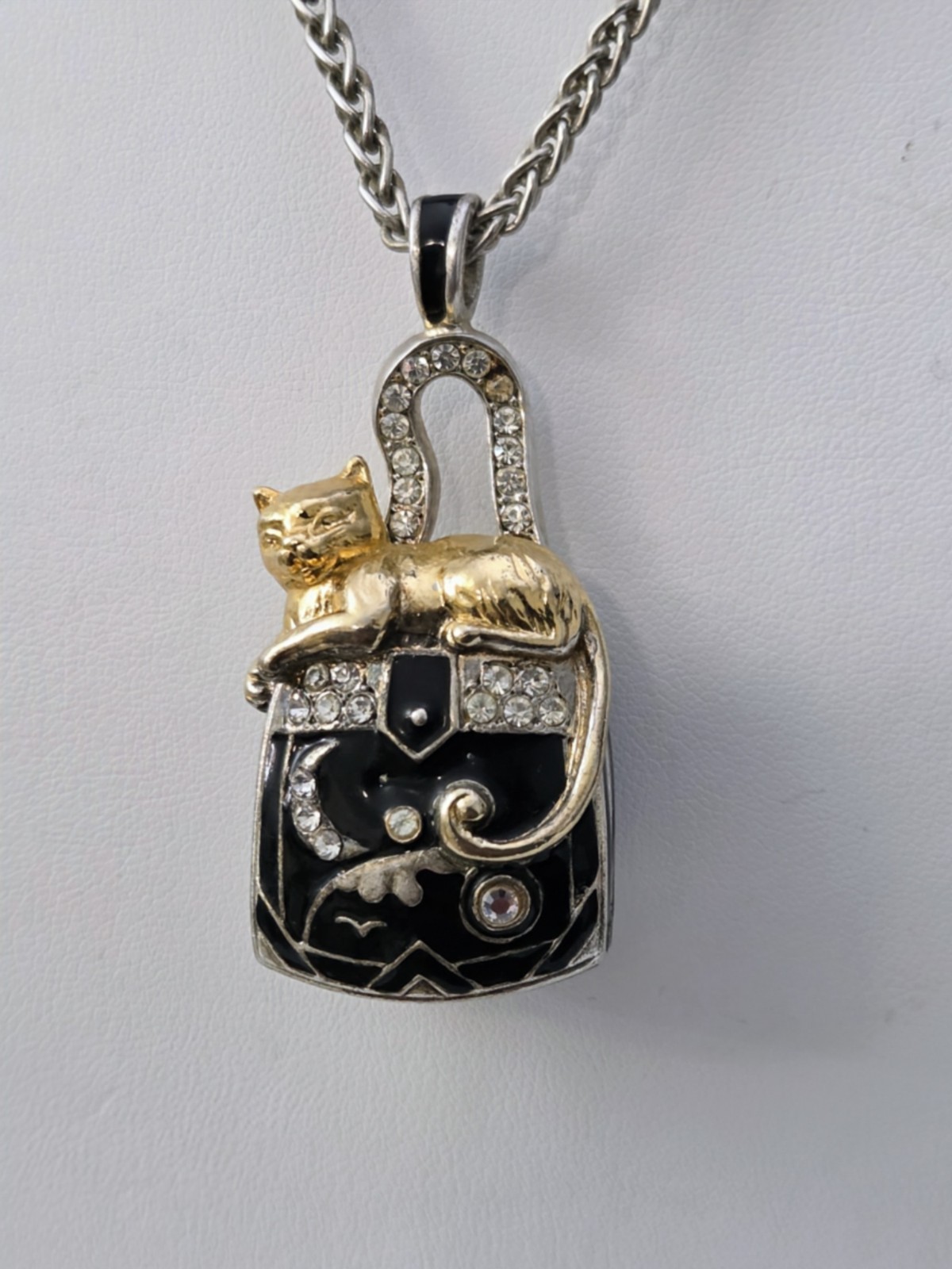 Vintage Edgar Berebi Limited Edition Cat Purse Trinket Locket Pendant Necklace