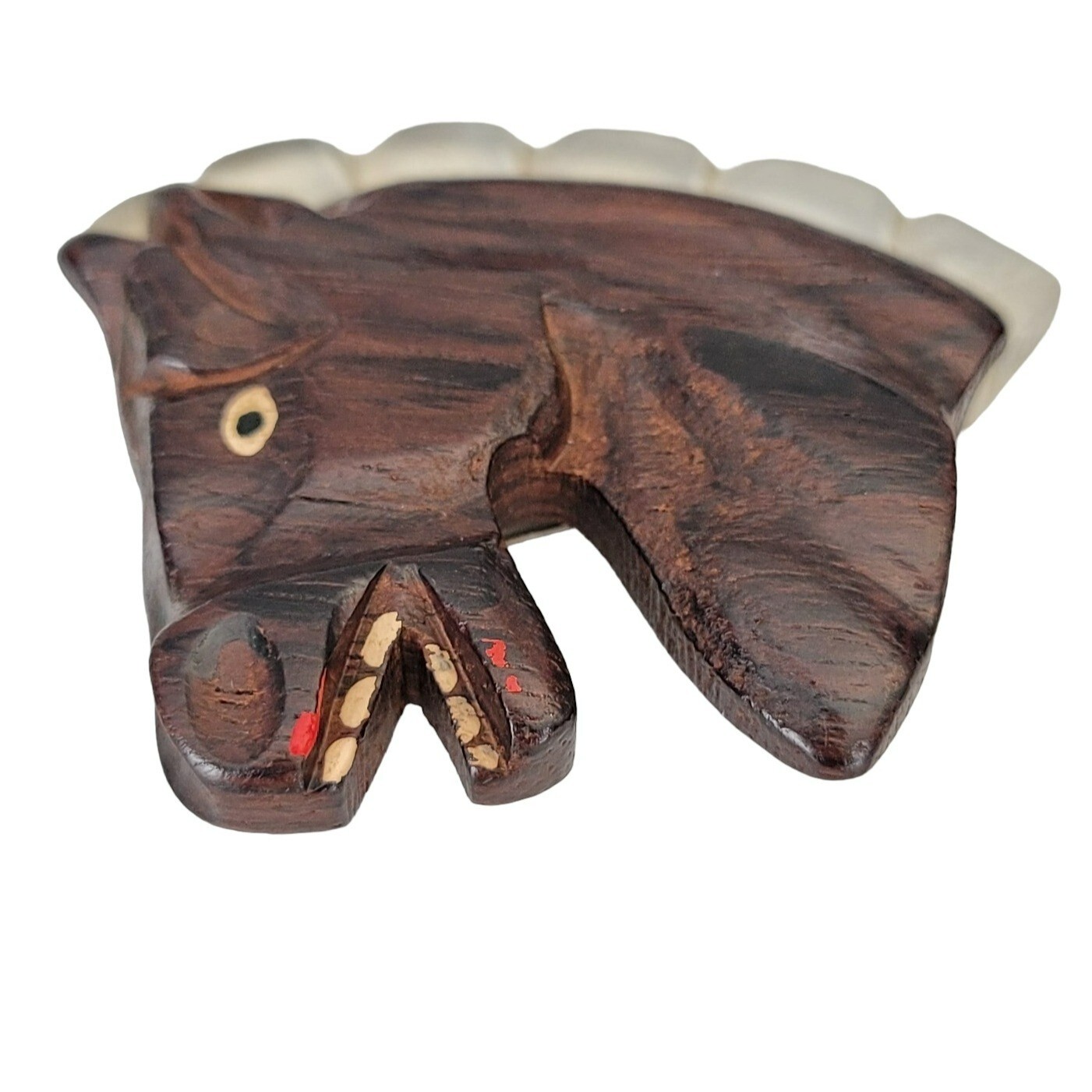 Clear Lucite And Carved Wood Horse Head Brooch M154