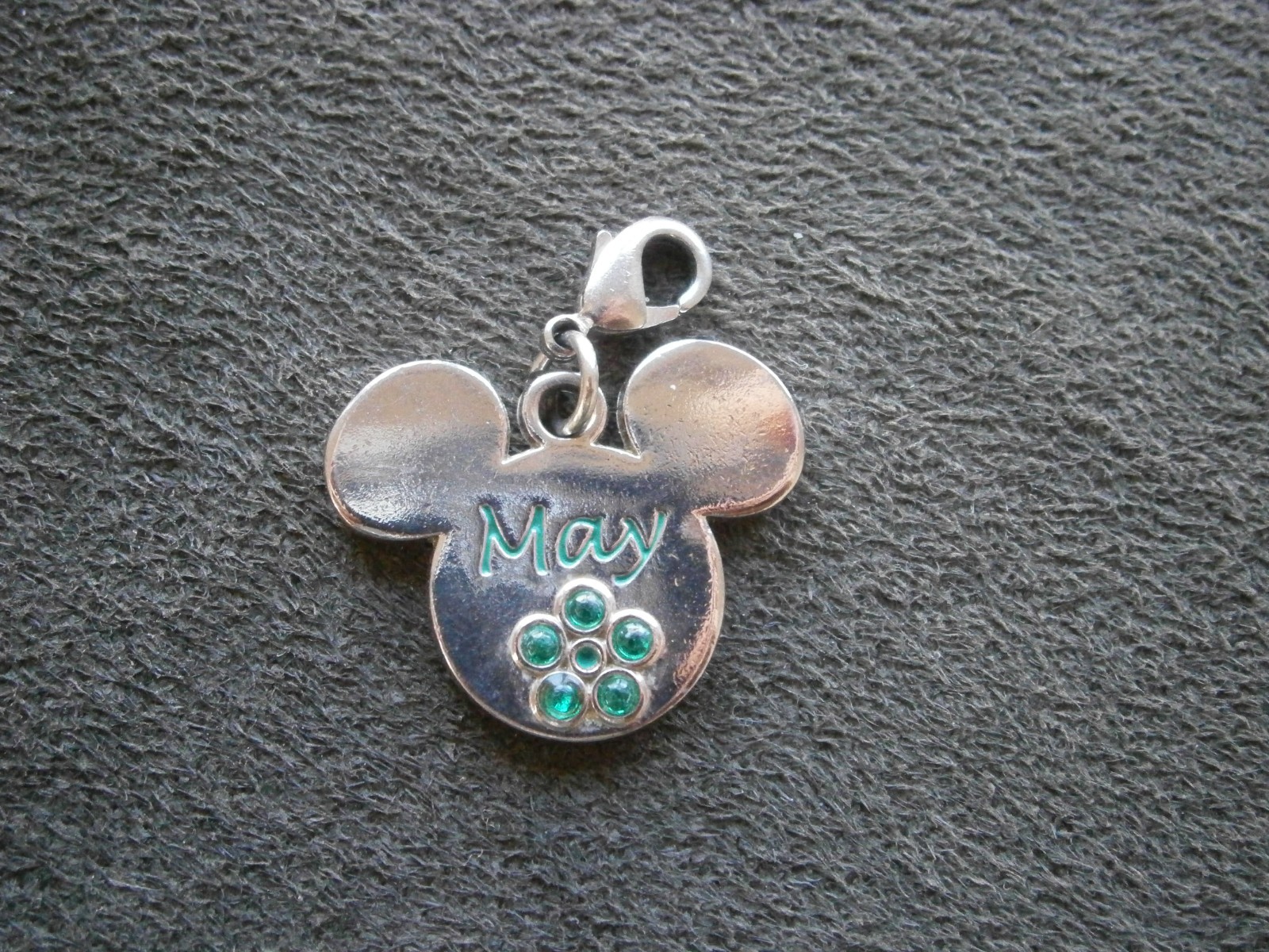 Mickey Mouse Ears May Birthstone Vintage Silvetone Bracelet Charm Pendant 3.5g