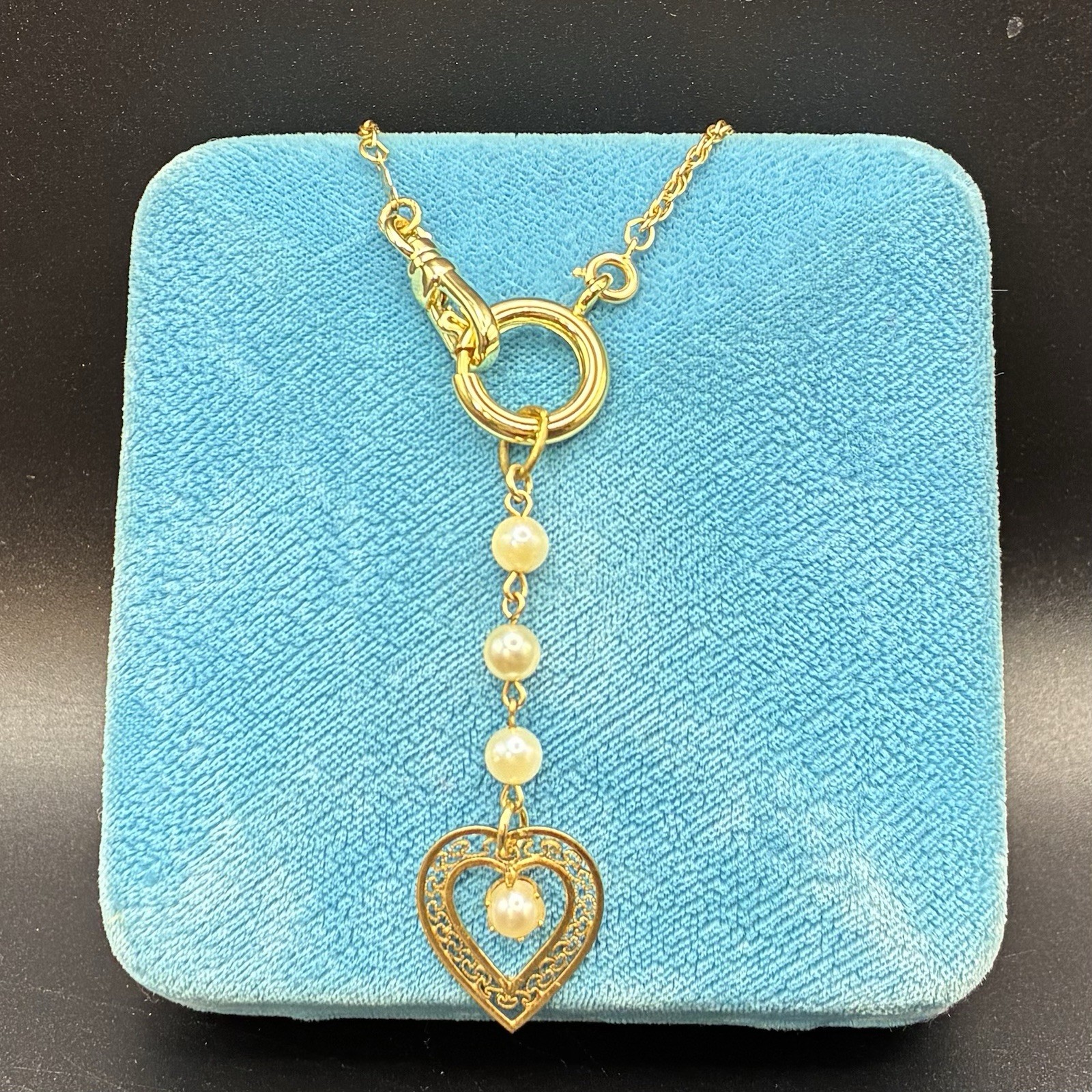 Stunning Vintage 12k Gold Filled Pocket Watch Chain FOB, Dog Clip, Heart Charm