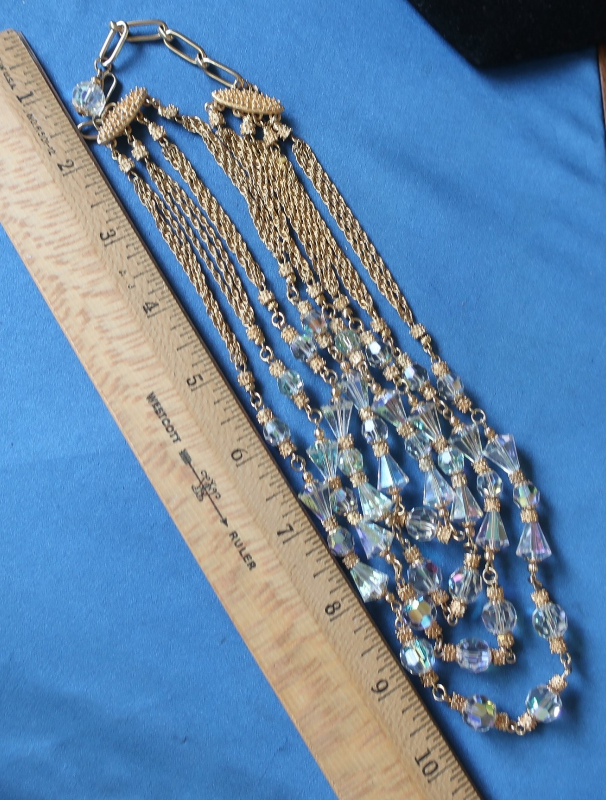Statement Vendome Swarovski Crystal Beads Gold Plate Metal 4 Strand Necklace 18″