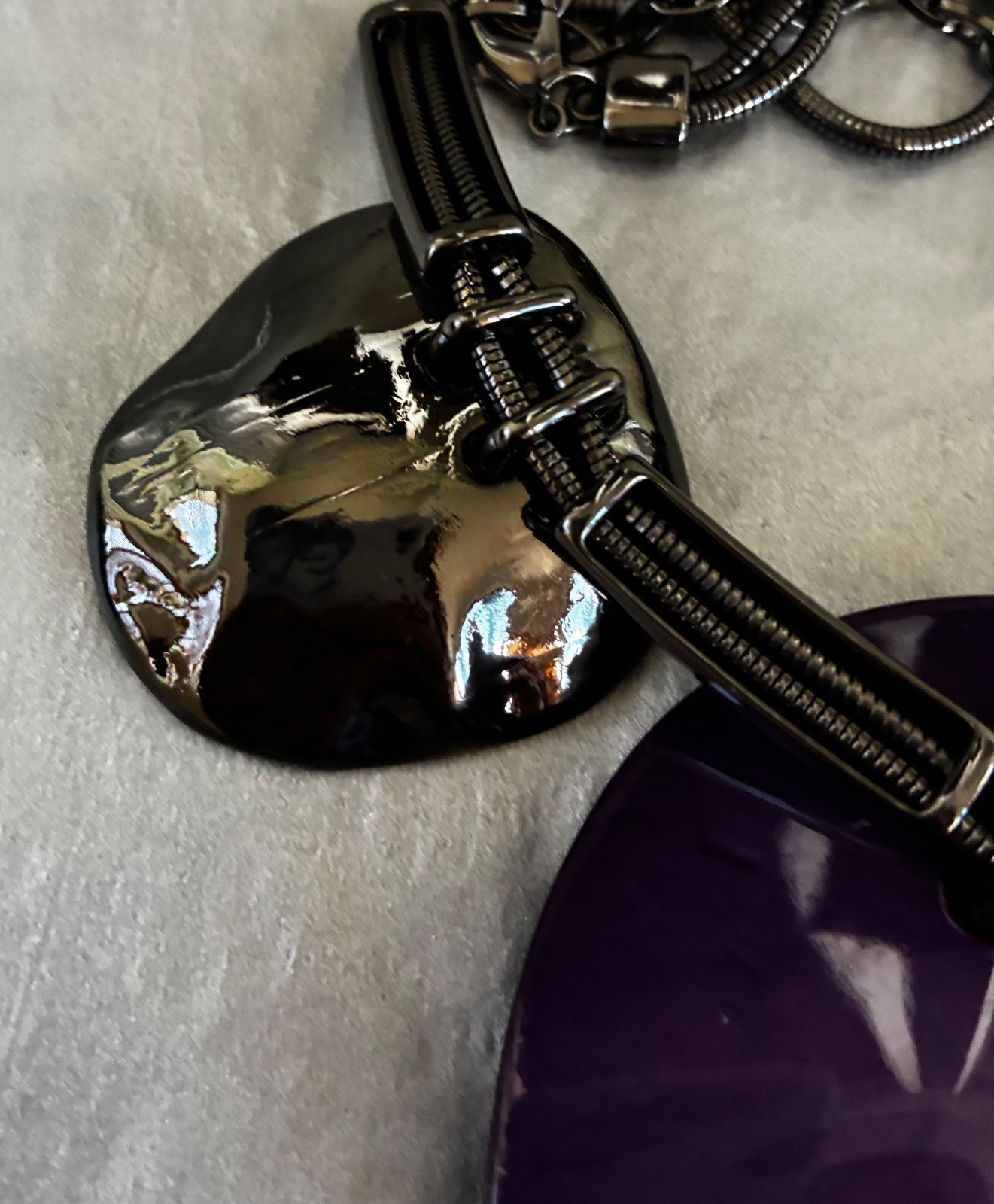 Vintage Statement Necklace Gunmetal Pink Purple Faceted Crystals Glass Acrylic