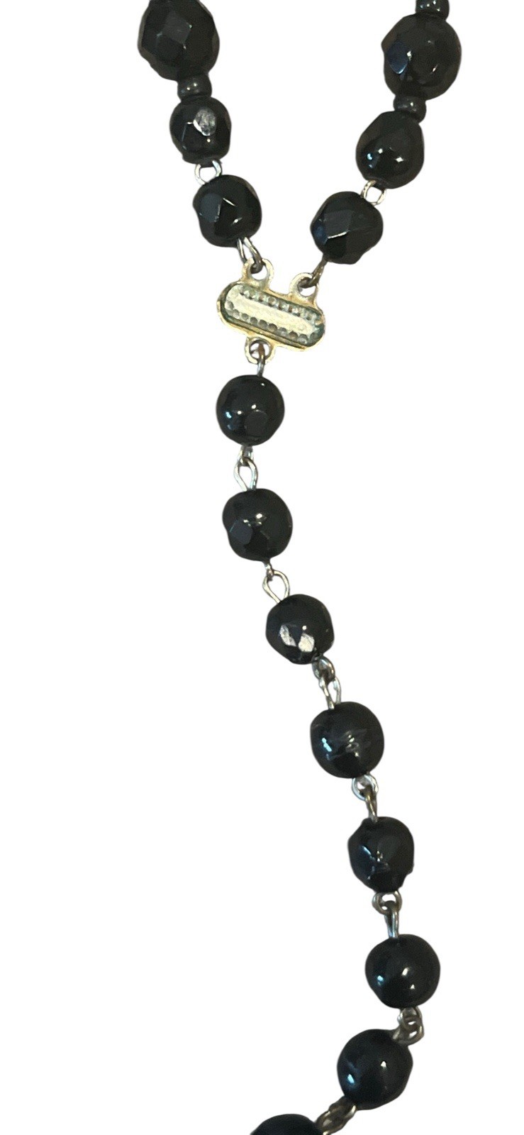 Vintage Estate Black Faceted Crystal Y Rosary Style Necklace