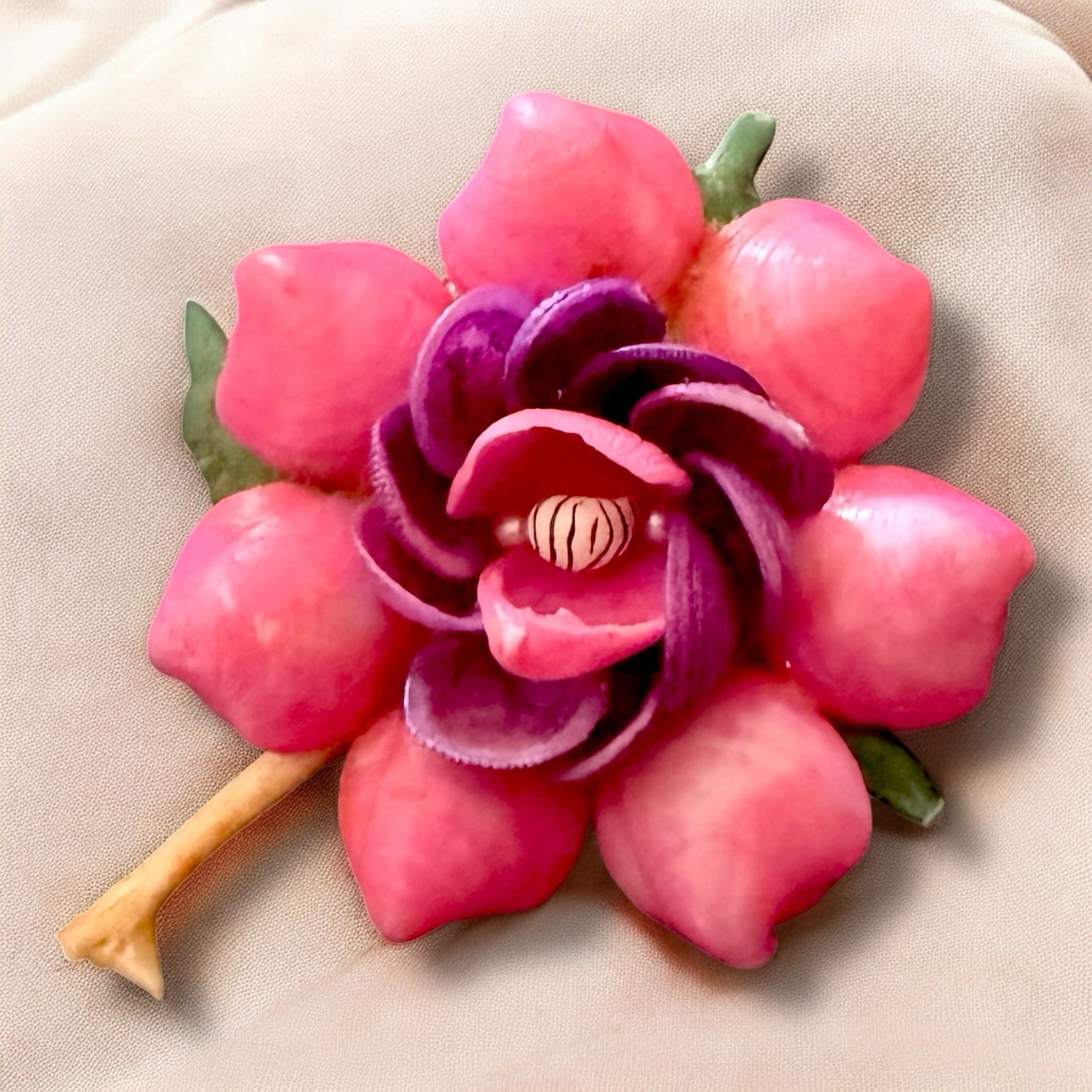 Flower Brooch Shell Vintage Beach Pin Handmade Figural Souvenir Mid Century