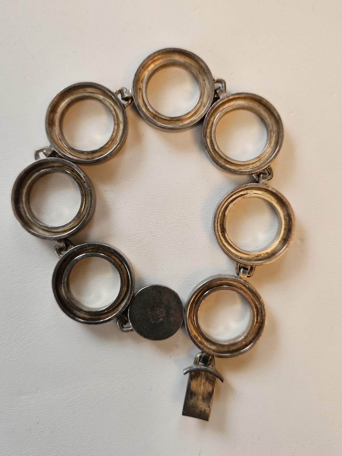 VINTAGE N.E. FROM MODERNIST STERLING SILVER CIRCLE LINK BRACELET 7″ DENMARK