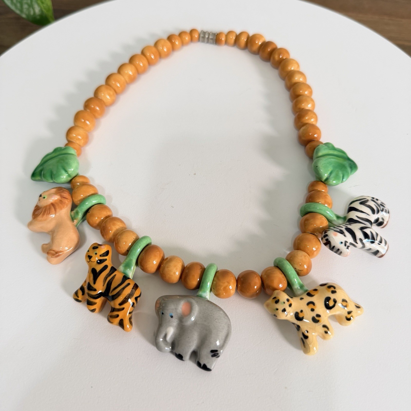1981 FLYING COLORS Safari Animal Ceramic Necklace Jungle Maximalist Statement